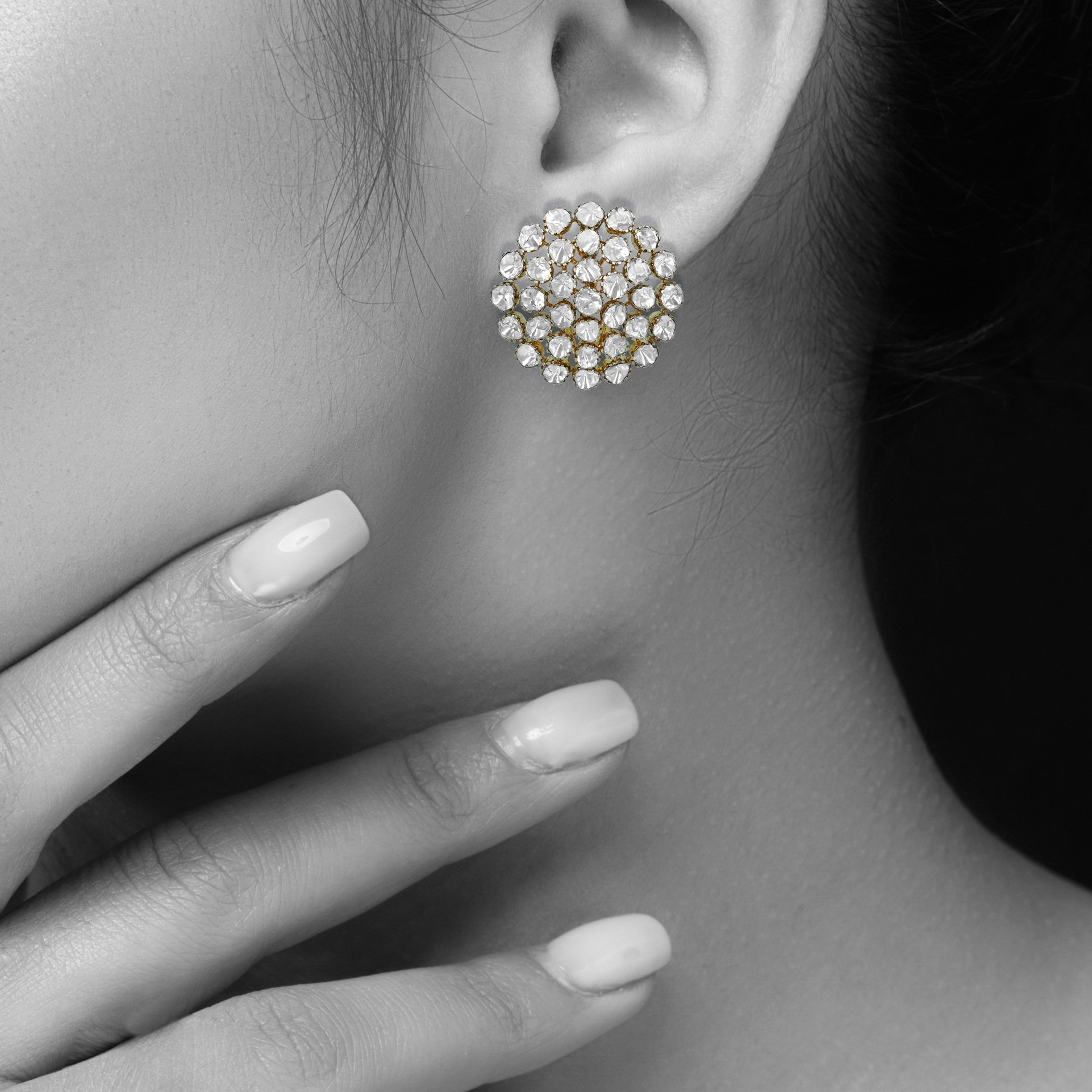 Floral Circular Stud Earrings with Open Polki Array